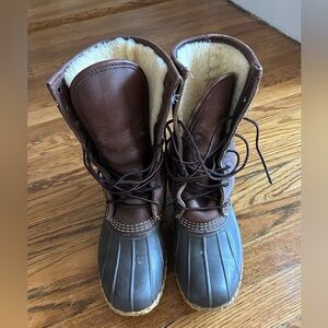 LL Bean Brown Shearling 10” Lined Winter Duck Boots